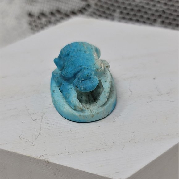 Vintage Clay Scarab Bead from Egypt Hieroglyphics Blue - Picture 2 of 9